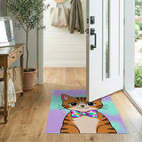 Cute Cartoon Tabby Cat with Rainbow Bowtie Rug