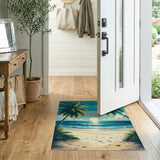 ODIKA Tropical Beach Sunset Washable Rug - Low Pile Non-Slip Coastal Area Rug