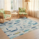 ODIKA Washable Coastal Surfboard Area Rug - Low Pile Non-Slip Blue Decor