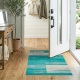Teal Striped Geometric Modern Area Rug
