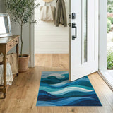 Layered Ocean Waves Blue Teal Area Rug