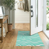 Teal Wavy Coastal Area Rug