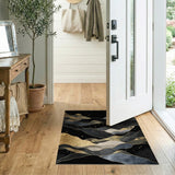 Gold Foil Moon Over Layered Mountains Area Rug