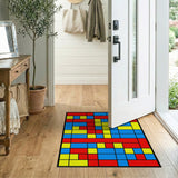 Vibrant Red Blue Yellow Geometric Area Rug