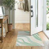 ODIKA Sage Green Abstract Marble Washable Area Rug - Low Pile & Non-Slip