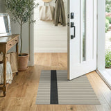 Beige Woven Area Rug with Bold Black Stripe