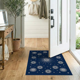 Navy Celestial Mandala Area Rug with Snowflakes