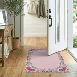 Ornate Pink Floral Swirl Border Area Rug