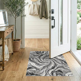 Black White Marble Swirl Area Rug
