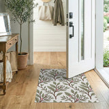 Green Leaf and Pink Berry Floral Area Rug