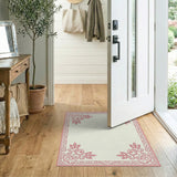 Pink Ornate Bird Leaf Border Area Rug
