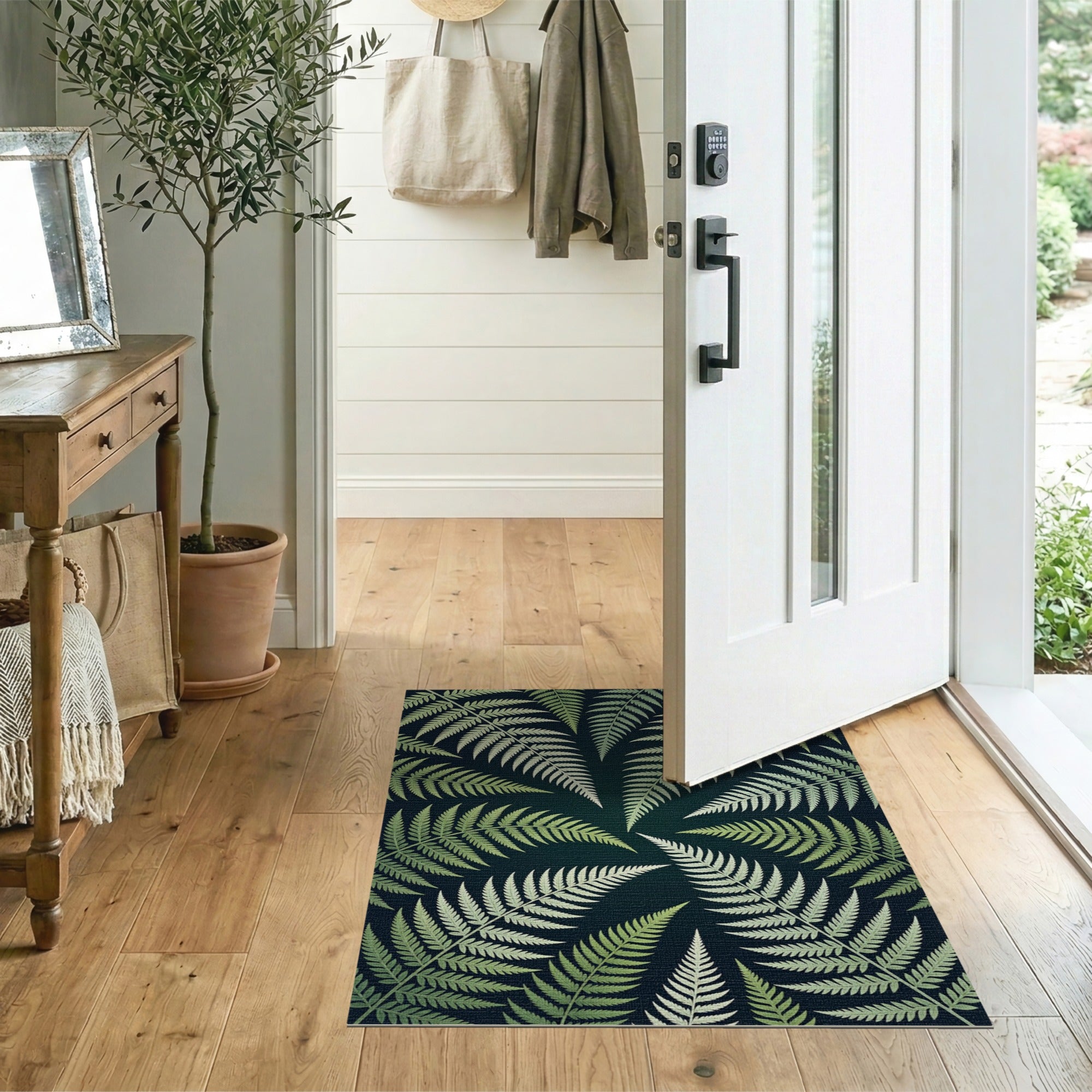 Lush Fern Fronds Green Area Rug