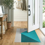 Teal Grey Geometric Layered Area Rug