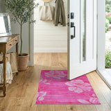 Pink Peony Striped Floral Area Rug
