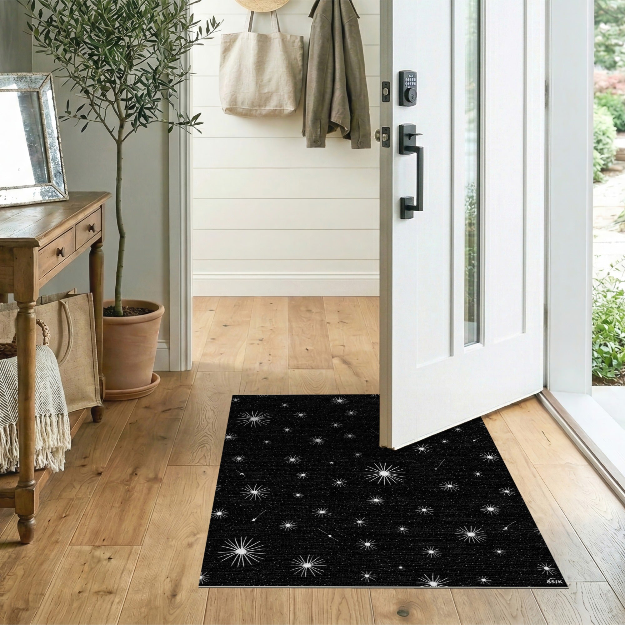 Abstract Area Black and White Starry Night Black White Area Rug