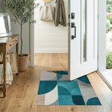 Teal Blue Curved Geometric Area Rug