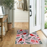 ODIKA Red Cardinal & Evergreen Washable Area Rug - Low Pile, Non-Slip & Pet Friendly