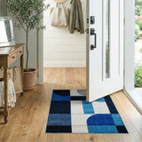Teal Navy Blue Geometric Abstract Area Rug