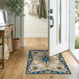 Navy Blue Gold Ornate Star Medallion Area Rug