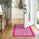 Rustic Farmhouse Pink Gingham Check Area Rug