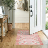 Pink Floral Leopard Medallion Area Rug