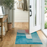 Teal Coral Abstract Curve Area Rug