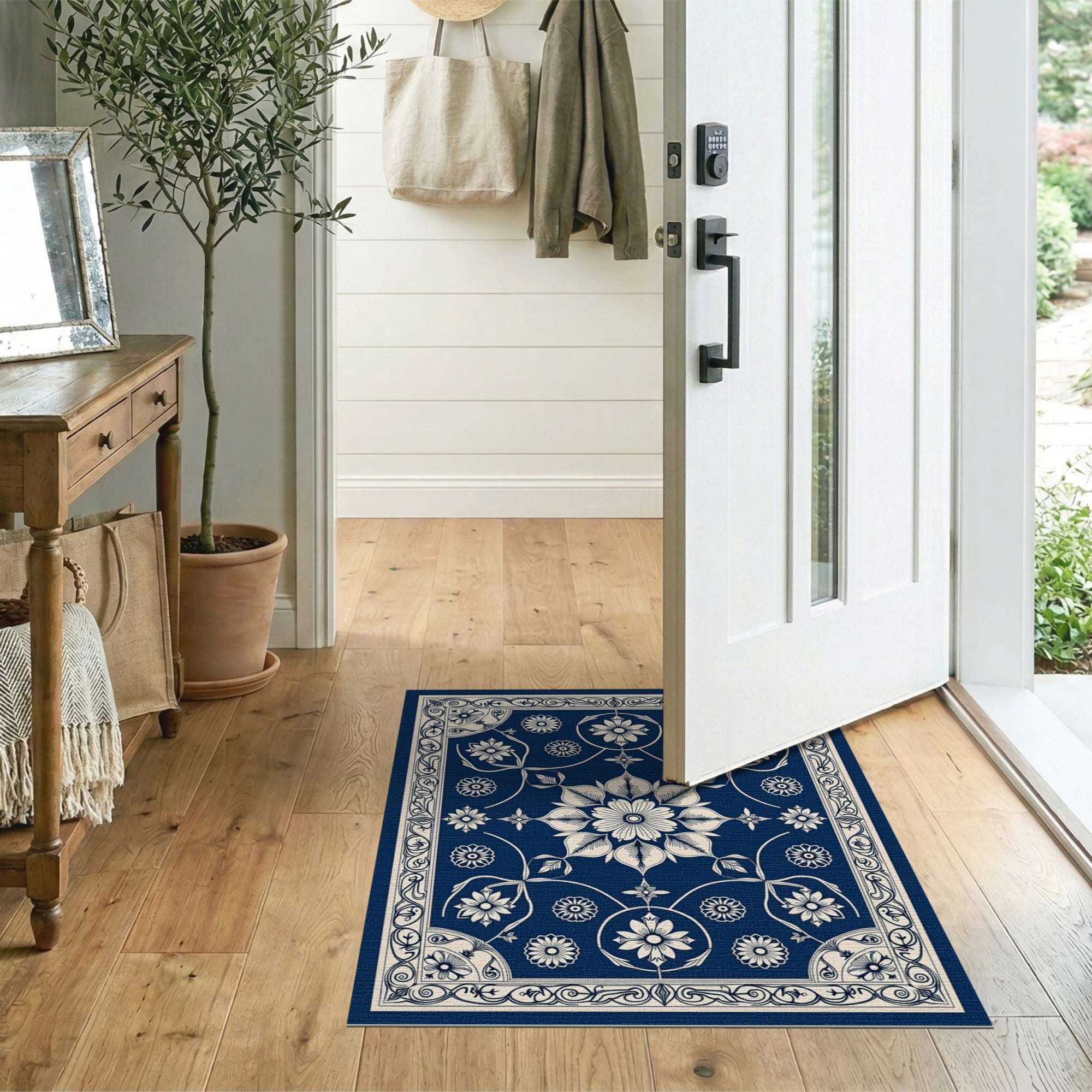 Floral Vintage Navy Blue Ornate Floral Area Rug