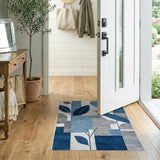 Blue Teal Geometric Leaf Abstract Area Rug