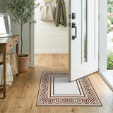 Ornate Brown Arabesque Border Area Rug