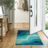 Blue Teal Wavy Abstract Abstract Area Area Rug