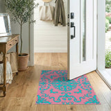 Teal Floral Persian on Vibrant Pink Area Rug