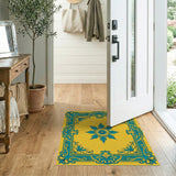 Teal Floral Medallion Persian Yellow Area Rug
