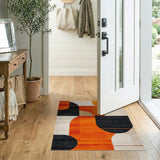 ODIKA Washable Mid-Century Modern Geometric Area Rug - Low Pile Orange & Black Non-Slip Rug