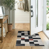 Bold Geometric Block Area Rug Black White Red