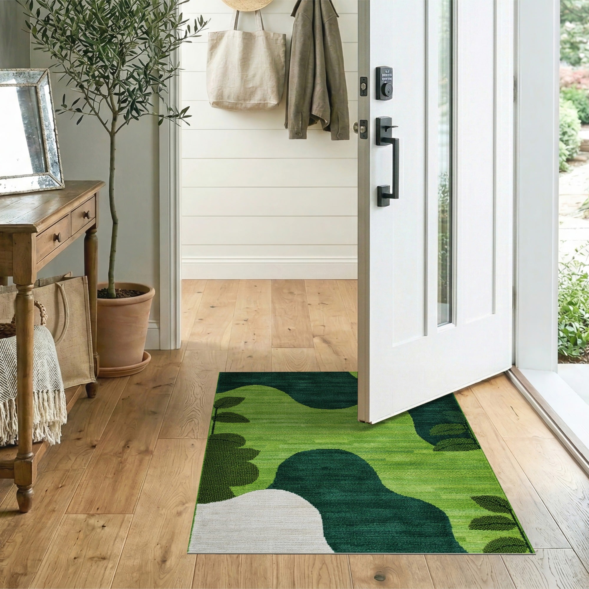 Lush Green Abstract Organic Shapes Area Rug