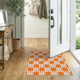 Bold Orange Geometric Grid Area Rug