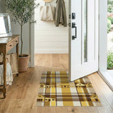 Brown Tan Plaid Rustic Farmhouse Rug with Houses