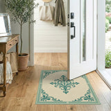 Elegant Teal Floral Border Area Rug