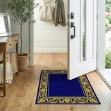 Traditional Persian Blue and Teal Navy Blue Ornate Gold Border Area Rug