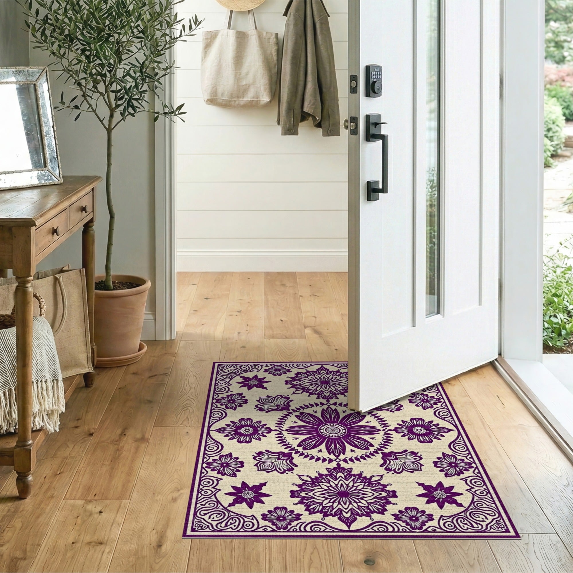 Purple Floral Mandala Persian Area Rug