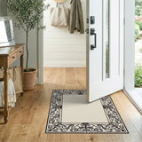 Beige and Neutral Ornate Floral Scrollwork Beige Area Rug