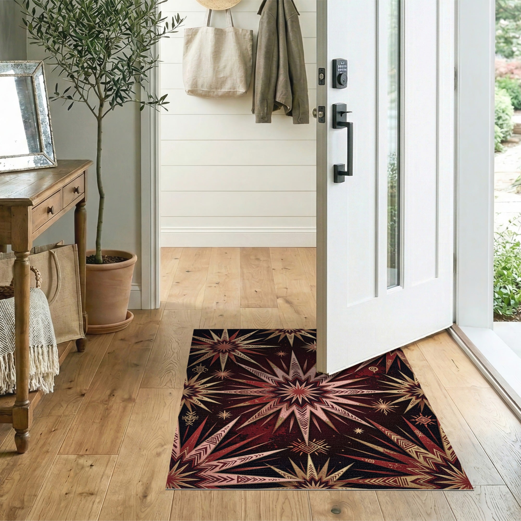 Red Gold Tribal Starburst Area Rug