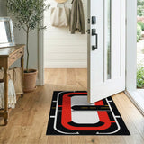 Red Racetrack Geometric Area Rug