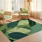 ODIKA Modern Tropical Green Leaf Washable Area Rug - Low Pile Non-Slip Floor Mat
