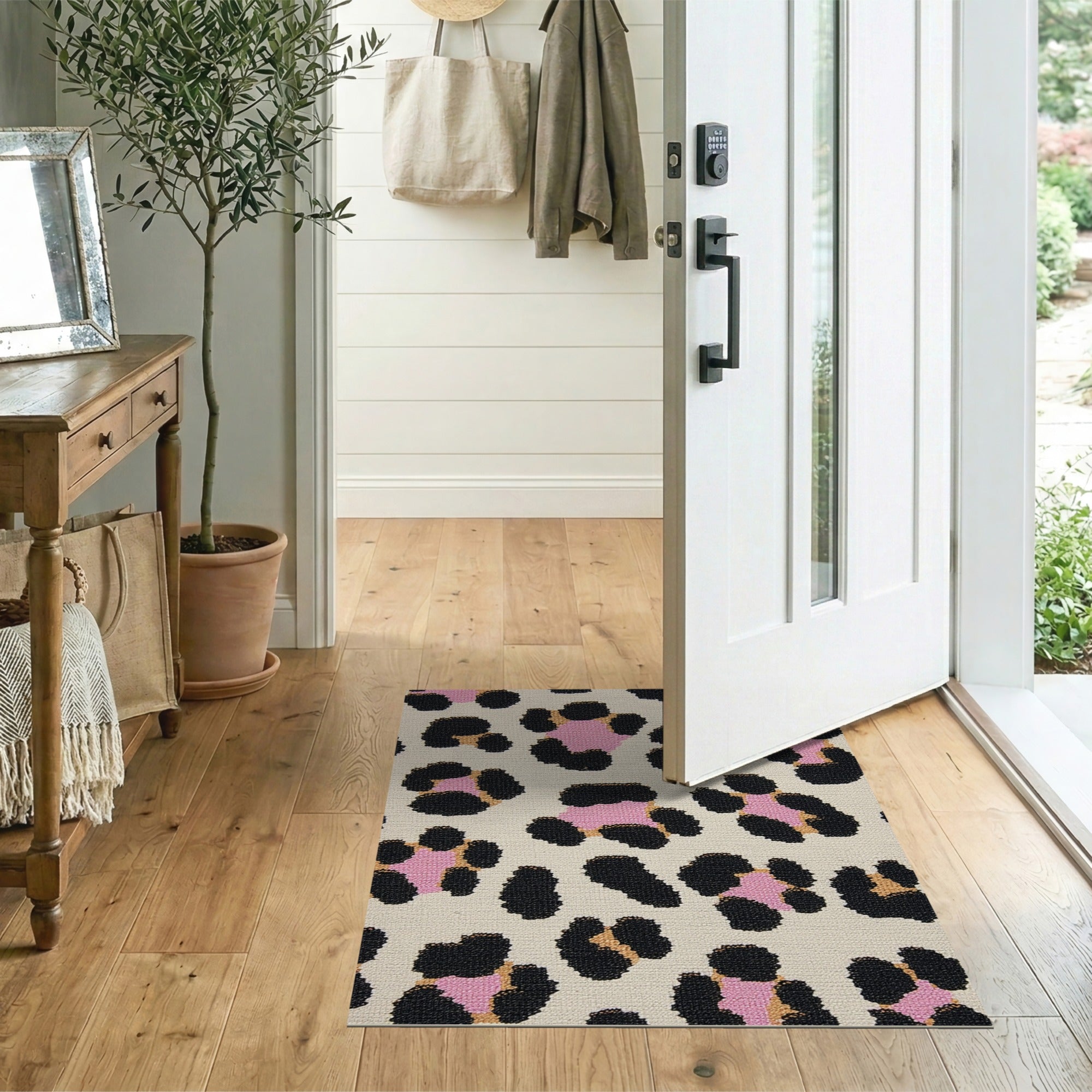 Pink Black Leopard Print Area Rug