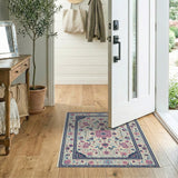 Cream Persian Floral Area Rug with Navy Pink