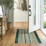 Emerald Green Gold Striped Velvet Area Rug