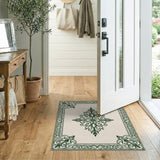 Border Ornate Green Floral Border Area Rug