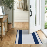 Geometric Modern Navy Blue and White Vertical Stripe Area Rug