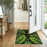 Vibrant Green Palm Fronds Area Rug on Black